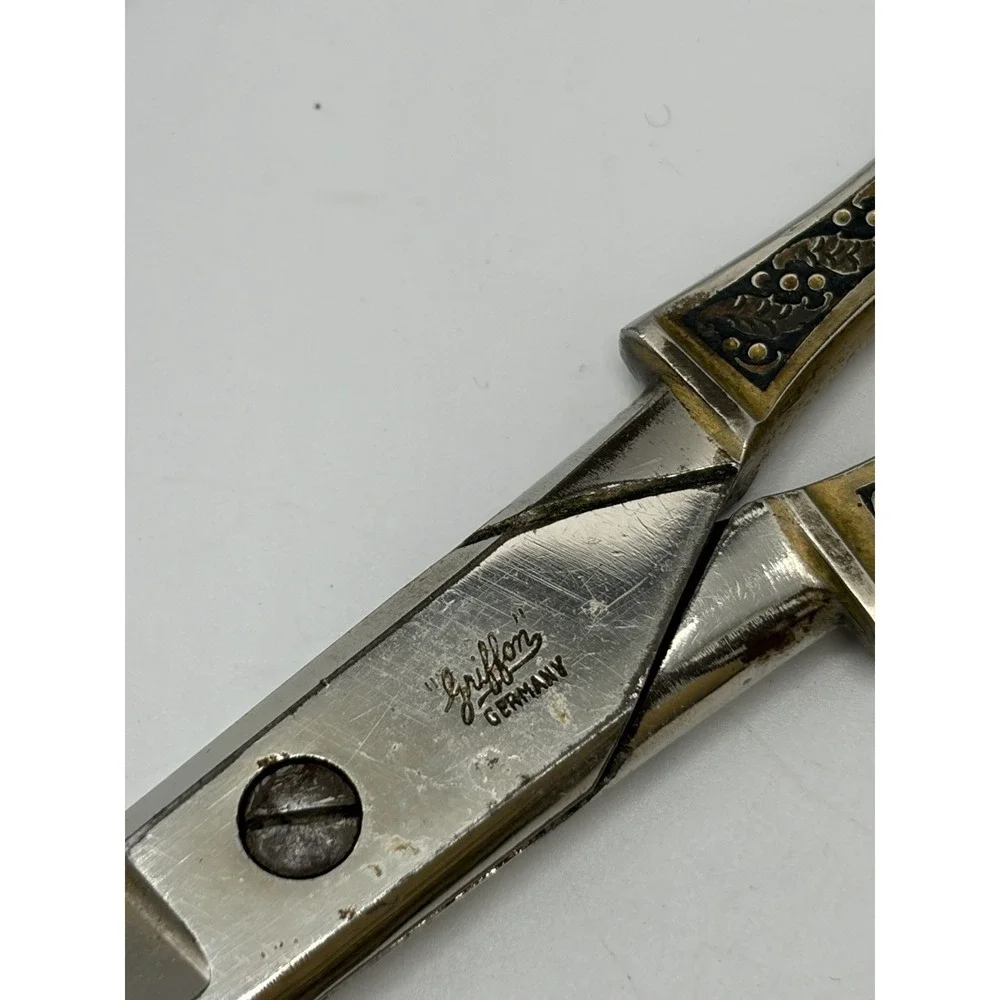 Vintage Griffon Germany Metal Scissors Letter Opener Desk Set Engraved Victorian